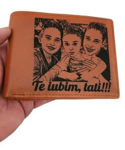 portofel fara capsa maro coniac cu poza si text