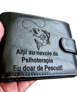 portofel piele naturala negru cu capsa Pescuit