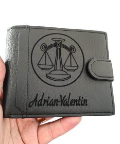 portofel negru cu capsa personalizat cu zodia dorita si nume