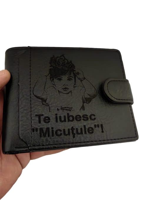 portofel negru cu capsa Te iubesc micutule