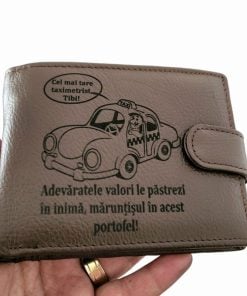 Portofel piele naturala maro cu capsa Cel mai tare taximetrist