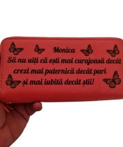portofel dama piele naturala Rosu Coral cu fermoar Sa nu uiti