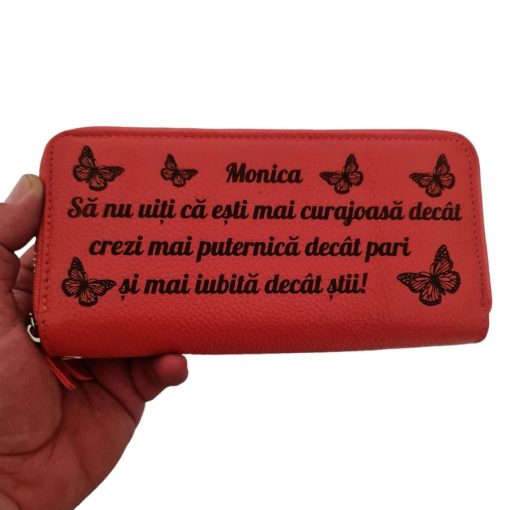 portofel dama piele naturala Rosu Coral cu fermoar Sa nu uiti