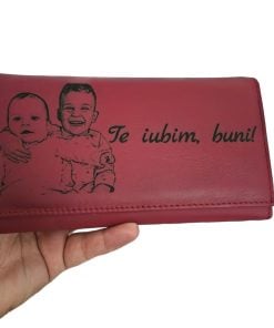 portofel dama rosu piele naturala TE IUBIM BUNI