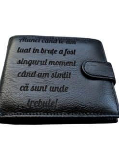 portofel piele naturala negru cu capsa Te-am luat in brate