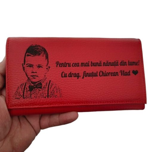 portofel dama rosu personalizat Pentru cea mai buna nanuta