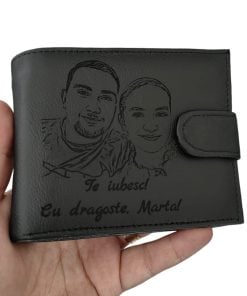 portofel negru cu capsa piele naturala Te Iubesc!
