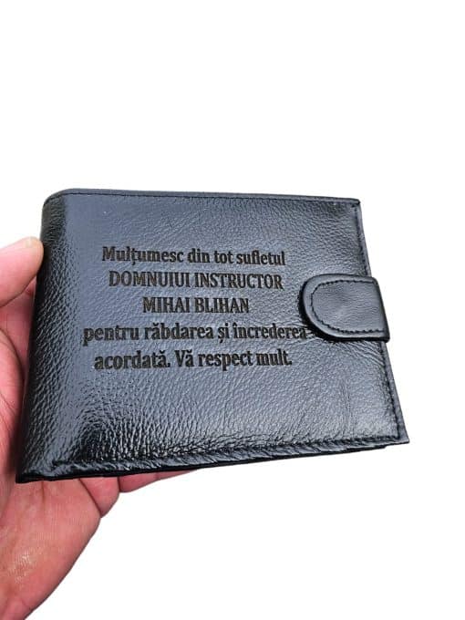 portofel negru cu capsa piele naturala Multumesc din tot sufletul