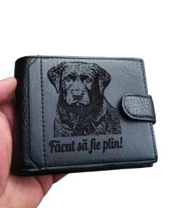 portofel negru cu capsa personalizat cu catel