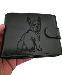 portofel piele naturala negru cu capsa personalizat cu Buldog