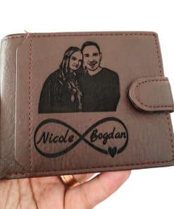 portofel maro cu capsa personalizat cu Poza si Infinti cu nume