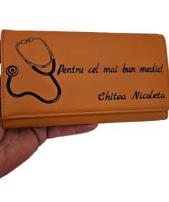 Portofel dama piele naturala orange Pentru cel mai bun medic