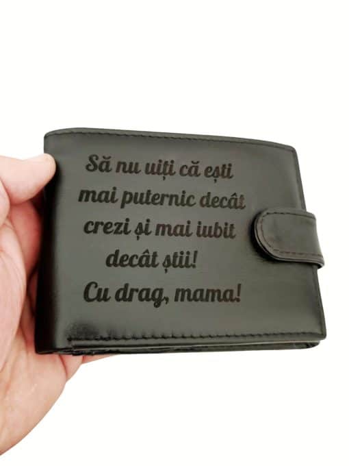 portofel negru cu capsa piele naturala Cu drag mama