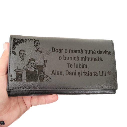 portofel dama piele naturala negru Doar O Mama