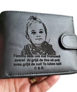 portofel cadou personalizat negru cu capsa Fasmilia este