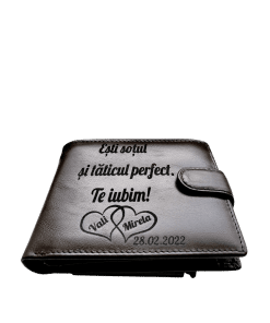 Portofel Personalizat 'Esti Sotul', barbati, piele naturala, maro