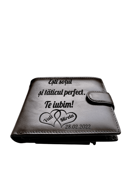 Portofel Personalizat 'Esti Sotul', barbati, piele naturala, maro