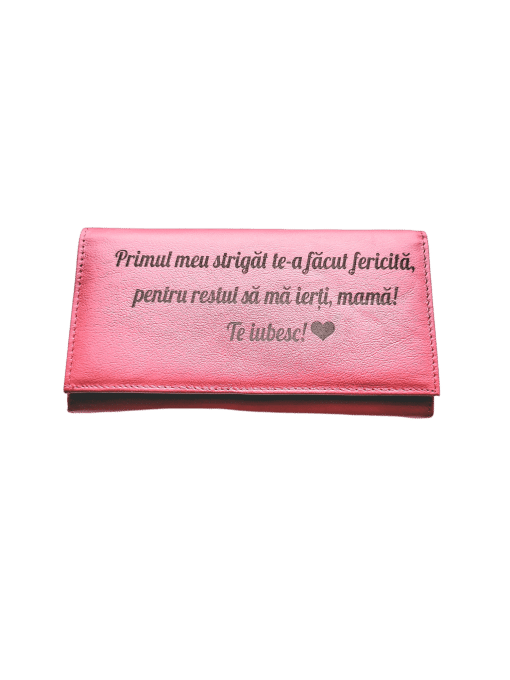 Portofel Personalizat 'Primul meu', dama, piele naturala, rosu