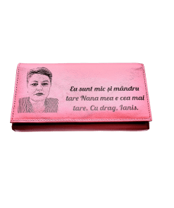 Portofel Personalizat 'Eu sunt mic', dama, piele naturala, rosu
