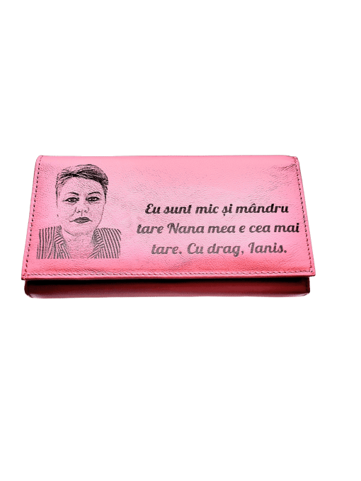 Portofel Personalizat 'Eu sunt mic', dama, piele naturala, rosu