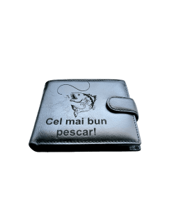 Portofel Personalizat 'Cel mai bun pescar', barbati, piele naturala, negru