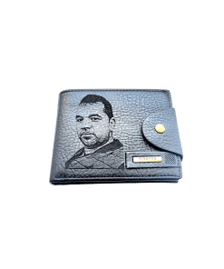 Portofel Personalizat cu poza e3, barbati, piele , cu capsa, negru