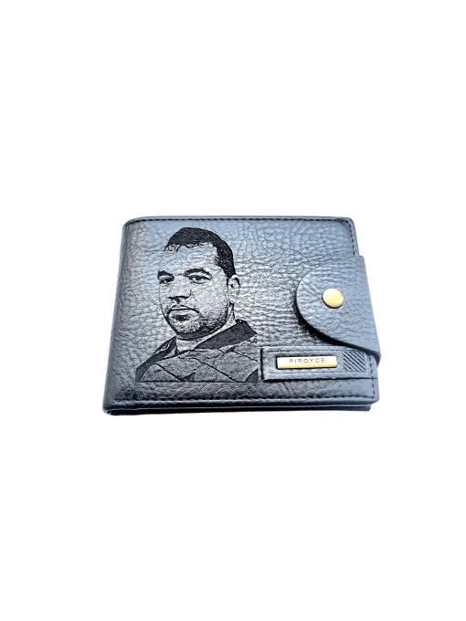 Portofel Personalizat cu poza e3, barbati, piele , cu capsa, negru