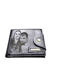 Portofel Personalizat cu poza e4, barbati, piele , cu capsa, negru