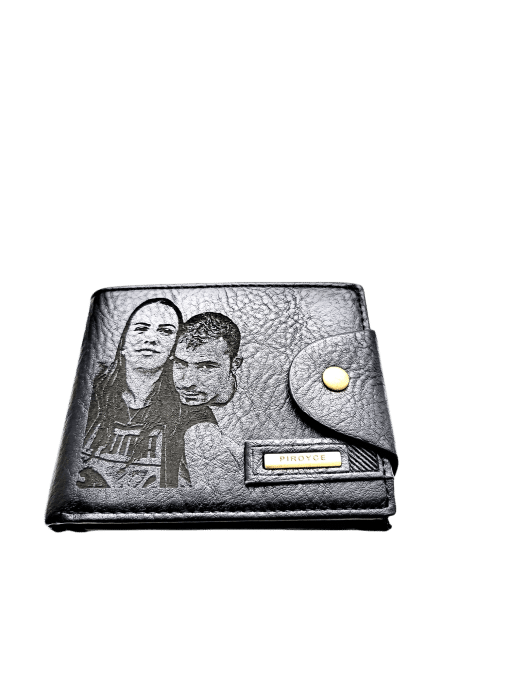 Portofel Personalizat cu poza e4, barbati, piele , cu capsa, negru
