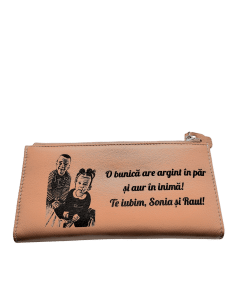 Portofel Personalizat 'O bunica', dama, piele naturala, maro