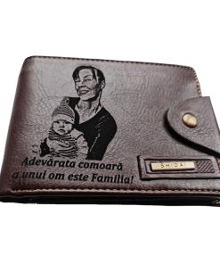 Portofel Personalizat 'Adevarata comoara', barbati, piele , cu capsa, maro