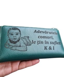 Portofel Personalizat 'Adevaratele comori', dama, piele naturala, verde