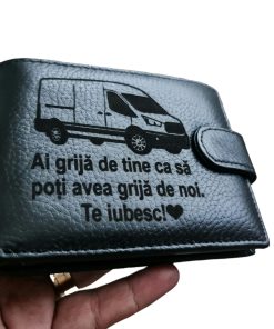 Portofel Personalizat 'Ai grija 3', barbati, piele naturala , negru