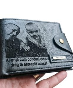 Portofel Personalizat 'Ai grija cum conduci', barbati, piele , cu capsa, negru