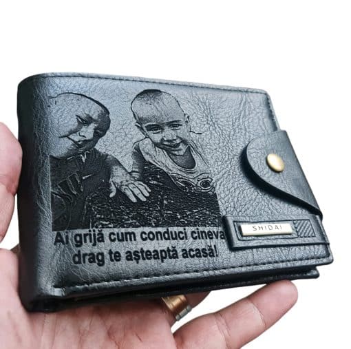 Portofel Personalizat 'Ai grija cum conduci', barbati, piele , cu capsa, negru