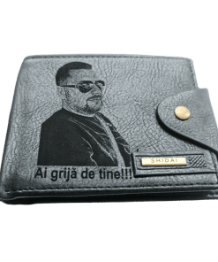 Portofel Personalizat 'Ai grija de tine 2', barbati, piele , cu capsa, negru