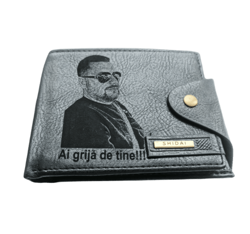 Portofel Personalizat 'Ai grija de tine 2', barbati, piele , cu capsa, negru