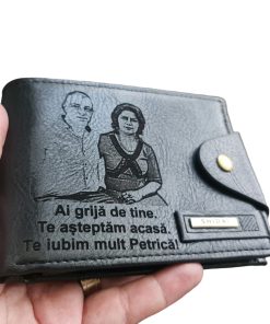 Portofel Personalizat 'Ai grija de tine 3', barbati, piele , cu capsa, negru