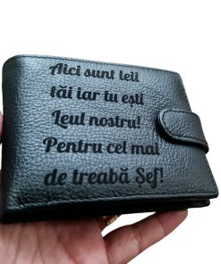 Portofel Personalizat 'Aici sunt leii tai', barbati, piele naturala , negru