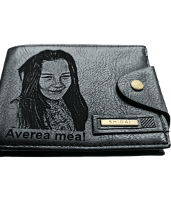 Portofel Personalizat 'Averea mea', barbati, piele , cu capsa, negru