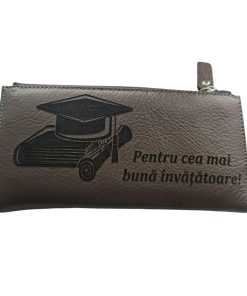 Portofel Personalizat 'Cea mai buna invatatoare', dama, piele naturala, maro