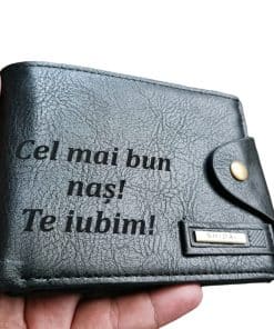 Portofel Personalizat 'Cel mai bun nas 2', barbati, piele , cu capsa, negru