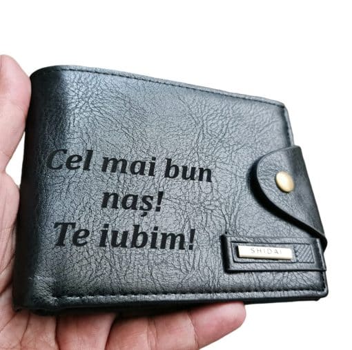 Portofel Personalizat 'Cel mai bun nas 2', barbati, piele , cu capsa, negru