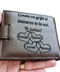 Portofel Personalizat 'Condu cu grija', barbati, piele naturala , maro