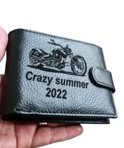 Portofel Personalizat 'Crazy summer 2022', barbati, piele naturala , negru