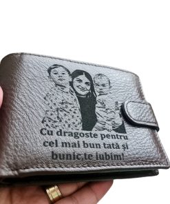 Portofel Personalizat 'Cu dragoste pnmb', barbati, piele naturala , maro
