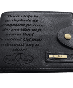 Portofel Personalizat 'Daca viata ta', barbati, piele, cu capsa, negru