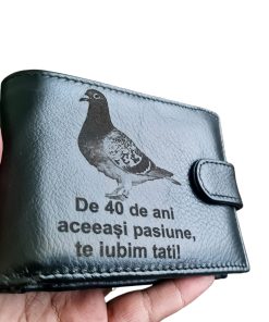Portofel Personalizat 'De 40 de ani aceeasi pasiune', barbati, piele naturala, cu capsa, albastru
