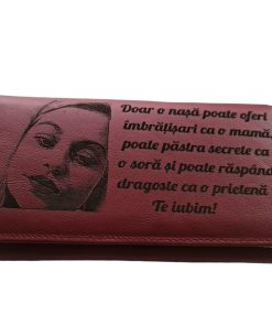 Portofel Personalizat 'Doar o nasa poate oferii', dama, piele naturala, rosu
