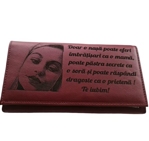 Portofel Personalizat 'Doar o nasa poate oferii', dama, piele naturala, rosu